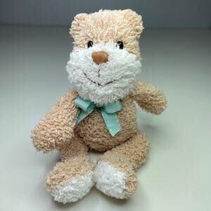 Vintage Soft Dreams Teddy Bear Plush 8” Brown Tan White Teal Bow Shaggy Stuffed